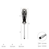 Destornillador Plano Estampado Acero S2 Mango TPR Bimaterial, Medida 1,0 x Ø 5,5 x 125 mm,  DIN5265 al por Mayor | Almacén de Fe