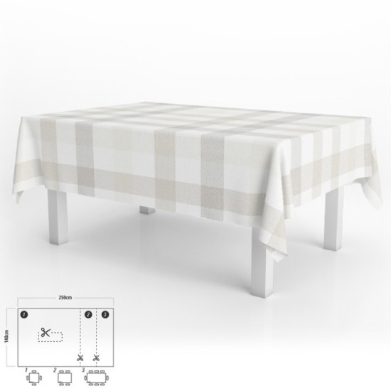 Mantel Hule Rectangular Cuadros Beige Impermeable Antimanchas PVC 140x250 cm,  Recortable Uso Interior y Exterior al por Mayor |