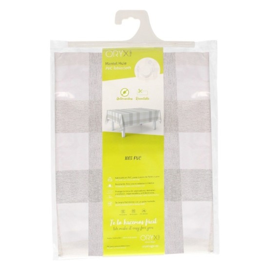 Mantel Hule Rectangular Cuadros Beige Impermeable Antimanchas PVC 140x250 cm,  Recortable Uso Interior y Exterior al por Mayor |