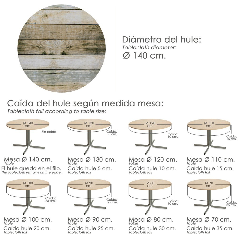 Mantel Hule Redondo Tablones Madera Impermeable Antimanchas PVC Ø 140 cm, Uso Interior y Exterior al por Mayor | Almacén de Ferr