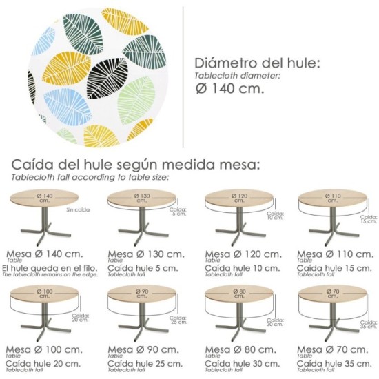 Mantel Hule Redondo Hojas Colores Impermeable Antimanchas PVC Ø 140 cm, Uso Interior y Exterior al por Mayor | Almacén de Ferret