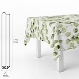 Mantel Hule Rectangular Hojas Verdes, Impermeable Antimanchas PVC 140 cm, x 20 metros, Rollo Recortable, Interior y Exterior al 