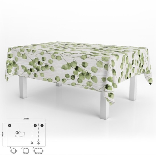 Mantel Hule Rectangular Hojas Verdes Impermeable Antimanchas PVC 140x250 cm,  Recortable Uso Interior y Exterior al por Mayor | 