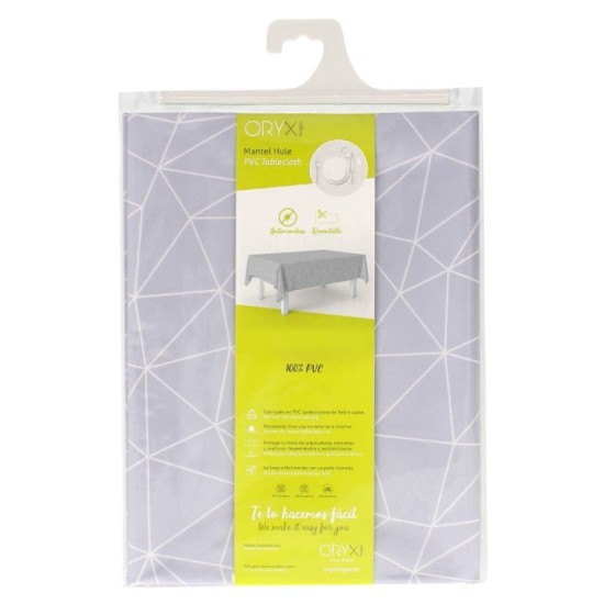 Mantel Hule Rectangular Geométrico Gris Impermeable Antimanchas PVC 140x250 cm,  Recortable Uso Interior y Exterior al por Mayor