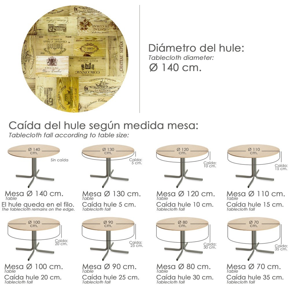 Mantel Hule Redondo Tablones Vino Impermeable Antimanchas PVC Ø 140 cm, Uso Interior y Exterior al por Mayor | Almacén de Ferret