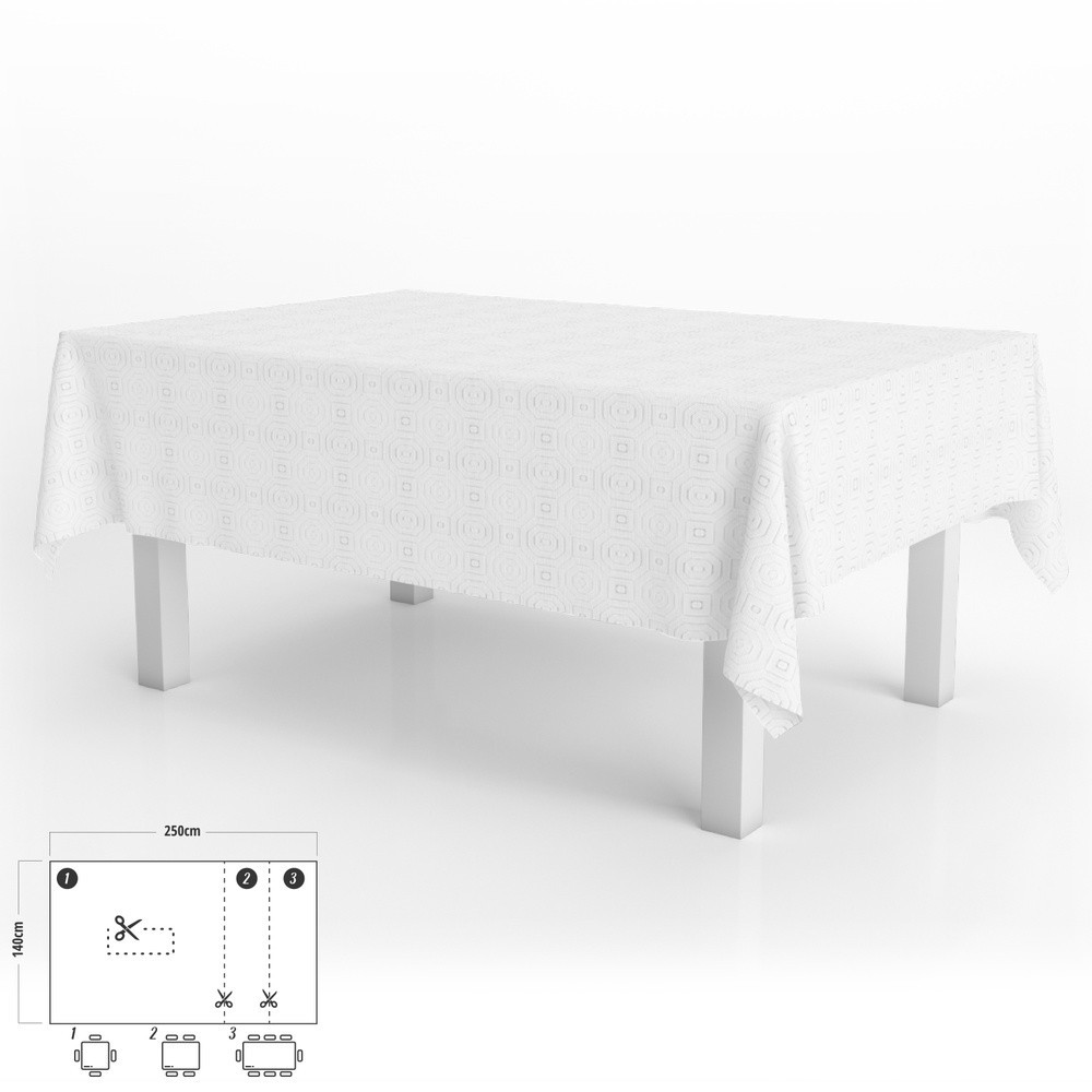 Mantel Hule Muleton Rectangular Blanco Impermeable Antimanchas PVC 140x250 cm,  Recortable Uso Interior y Exterior al por Mayor 