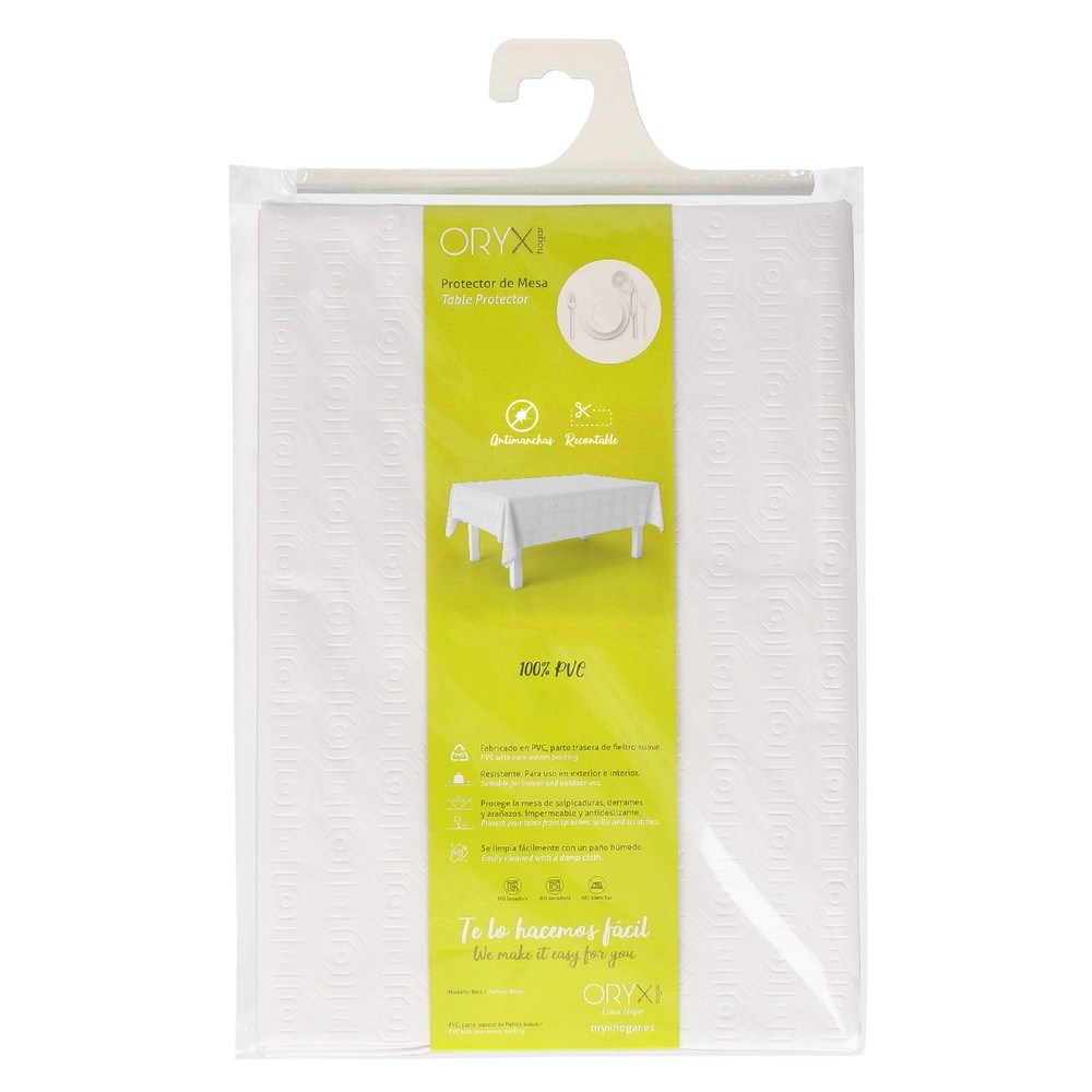 Mantel Hule Muleton Rectangular Blanco Impermeable Antimanchas PVC 140x250 cm,  Recortable Uso Interior y Exterior al por Mayor 