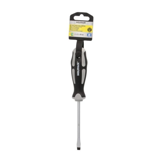 Destornillador Plano Estampado Acero S2 Mango TPR Bimaterial, Medida 1,2 x Ø 6,5 x 100 mm,  DIN5265 al por Mayor | Almacén de Fe