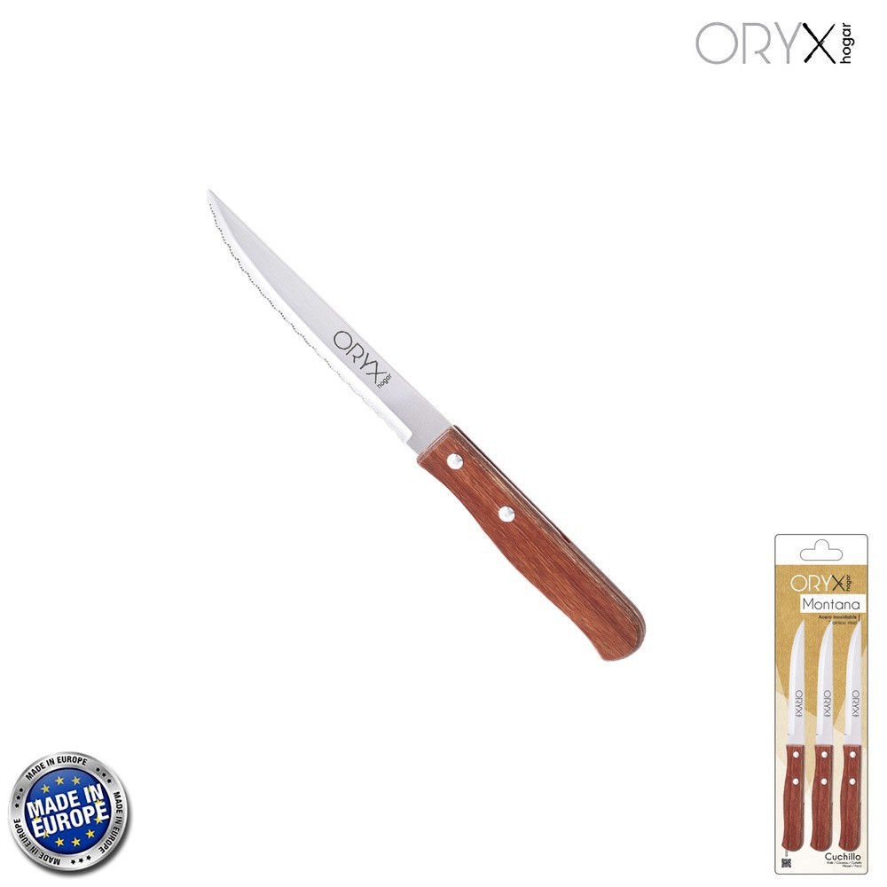 Cuchillo Montana Multiusos Hoja Sierra Acero Inoxidable 11 cm, Mango Madera (Blister 3 piezas) al por Mayor | Almacén de Ferrete