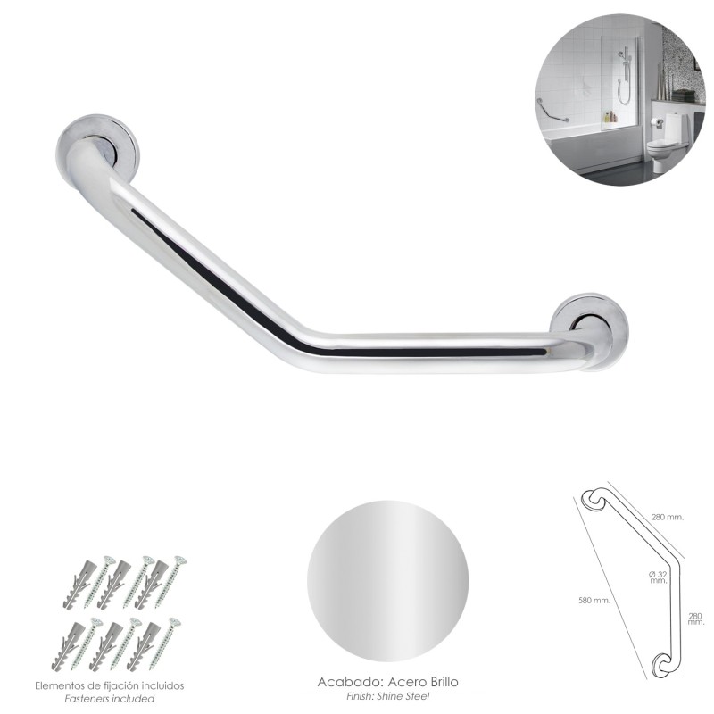 Agarre Ducha Maurer Cromo Brillo Ø 32 mm, Longitud 26x26 cm, Acodado