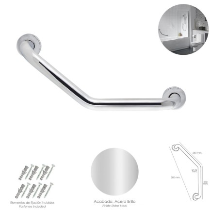 Agarre Ducha Maurer Cromo Brillo Ø 32 mm, Longitud 26x26 cm, Acodado