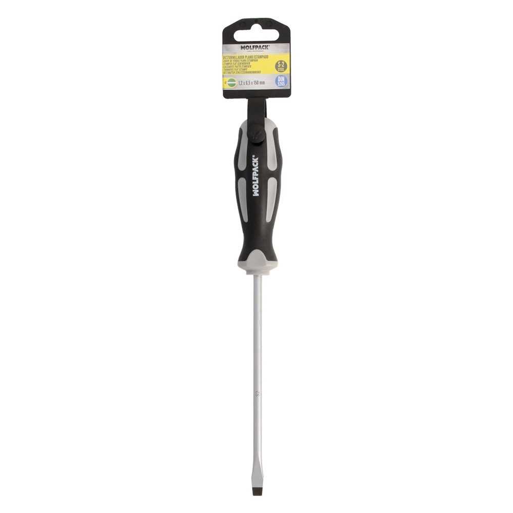 Destornillador Plano Estampado Acero S2 Mango TPR Bimaterial, Medida 1,2 x Ø 6,5 x 150 mm,  DIN5265 al por Mayor | Almacén de Fe