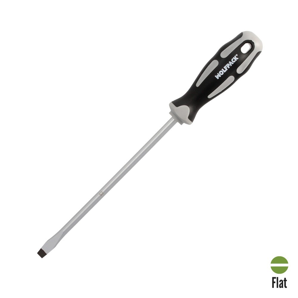 Destornillador Plano Estampado Acero S2 Mango TPR Bimaterial, Medida 1,6 x Ø 8,0 x 200 mm,  DIN5265 al por Mayor | Almacén de Fe