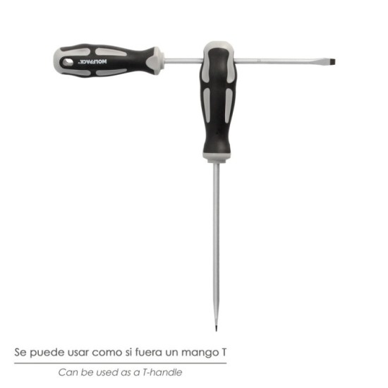 Destornillador Plano Estampado Acero S2 Mango TPR Bimaterial, Medida 1,6 x Ø 8,0 x 200 mm,  DIN5265 al por Mayor | Almacén de Fe