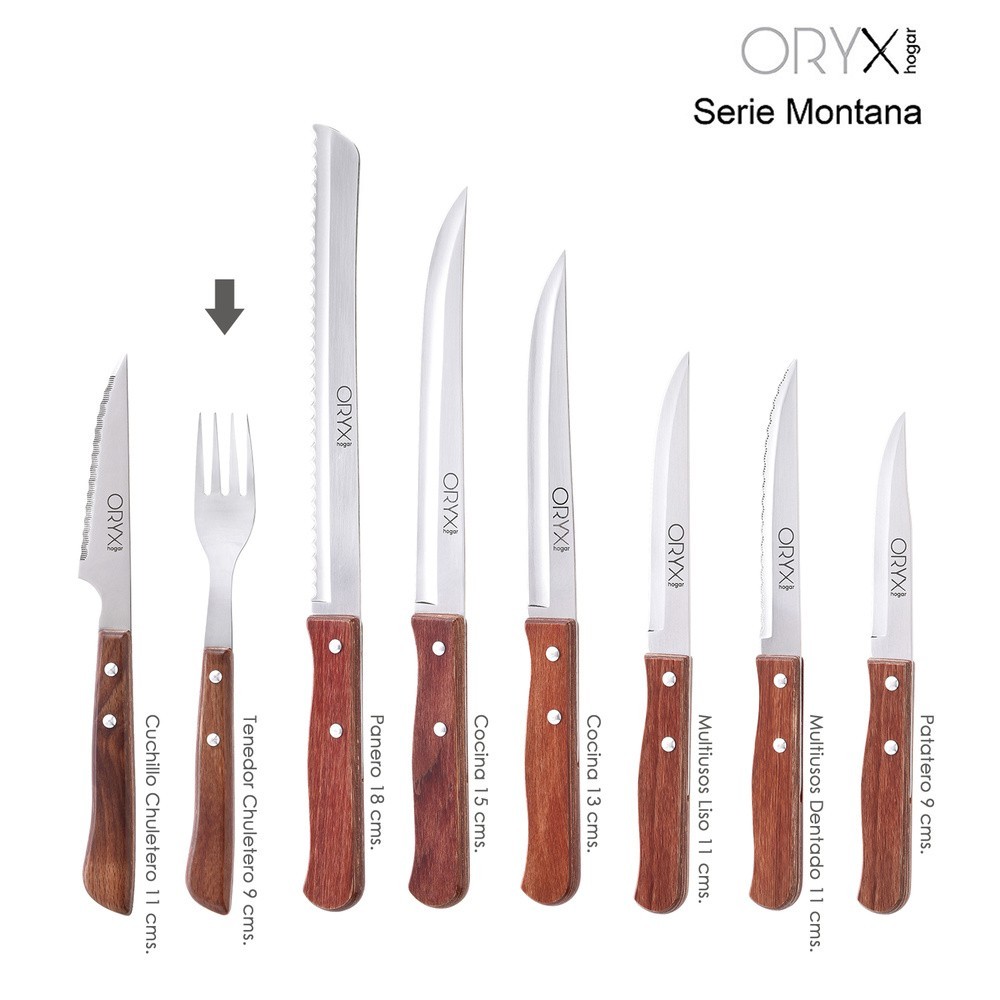 Tenedor Montana Chuletero Acero Inoxidable 9 cm, Mango Madera (Blister 3 Piezas) al por Mayor | Almacén de Ferretería