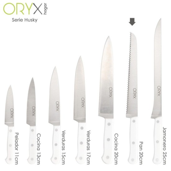 Cuchillo Husky Panero 21 cm, Hoja Acero Inoxidable, Cuchillo Pan , Cuchillo Cortar Pan Mango Ergonomico Blanco al por Mayor | Al