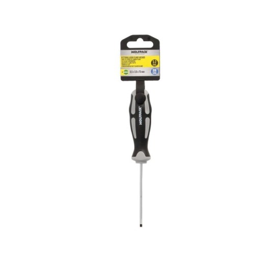 Destornillador Plano Vaciado Acero S2 Mango TPR Bimaterial, Medida 0,5 x Ø 3,0 x 75 mm,  DIN5265 al por Mayor | Almacén de Ferre
