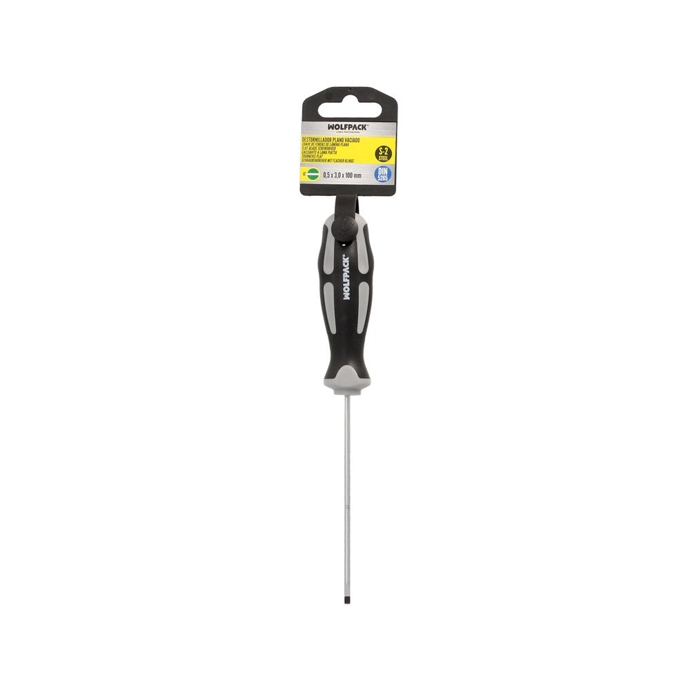 Destornillador Plano Vaciado Acero S2 Mango TPR Bimaterial, Medida 0,5 x Ø 3,0 x 100 mm,  DIN5265 al por Mayor | Almacén de Ferr