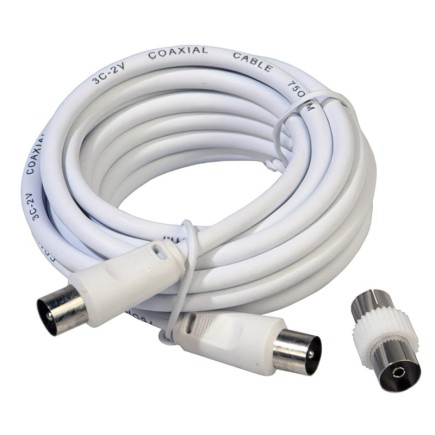 ProlongaciónTV Video Macho-Macho 3 metros / Ø 9,5 mm, Con Adaptador Macho-Hembra Blanco
