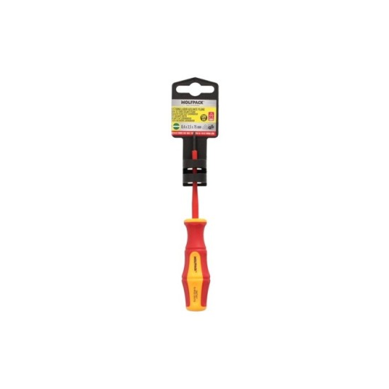 Destornillador Plano Aislado Certificado VDE 1,000 V, Medida 0,4 x Ø 2,5 x 75 mm, Destornillador Seguridad Electricista al por M