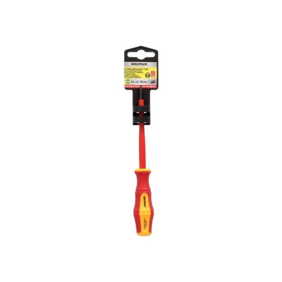 Destornillador Plano Aislado Certificado VDE 1,000 V, Medida 0,8 x Ø 4,0 x 100 mm, Destornillador Seguridad Electricista al por 