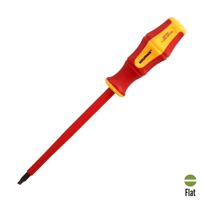 Destornillador Plano Aislado Certificado VDE 1,000 V, Medida 1,2 x Ø 6,5 x 150 mm, Destornillador Seguridad Electricista al por 