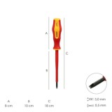 Destornillador Plano Aislado Certificado VDE 1,000 V, Medida 0,5 x Ø 3,0 x 100 mm, Destornillador Seguridad Electricista al por 