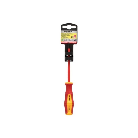 Destornillador Plano Aislado Certificado VDE 1,000 V, Medida 0,5 x Ø 3,0 x 100 mm, Destornillador Seguridad Electricista al por 