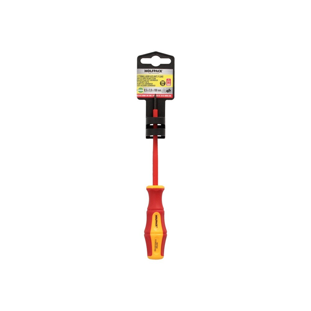 Destornillador Plano Aislado Certificado VDE 1,000 V, Medida 0,5 x Ø 3,0 x 100 mm, Destornillador Seguridad Electricista al por 