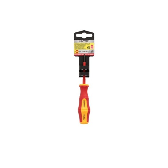 Destornillador Phillips Aislado Certificado VDE 1,000 V, Medida PH 0 - 3,0 x 60 mm, Destornillador Seguridad Electricista al por