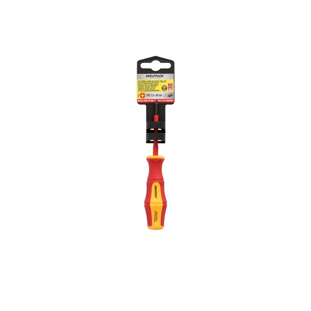 Destornillador Phillips Aislado Certificado VDE 1,000 V, Medida PH 0 - 3,0 x 60 mm, Destornillador Seguridad Electricista al por