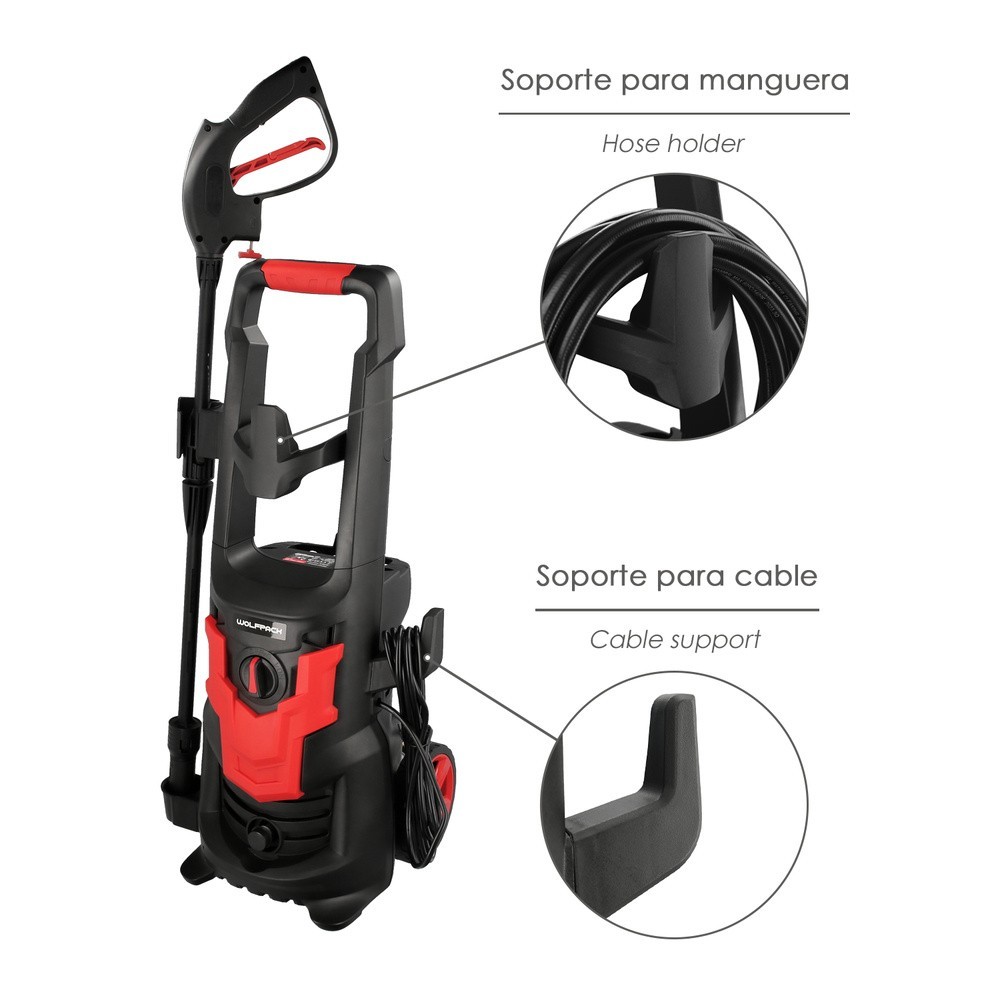 Hidrolimpiadora Alta Presión 135 Bares 1,800 Watt, Con Accesorios, 330 Litros / Hora, Limpiadora de Agua Con Deposito Detergente