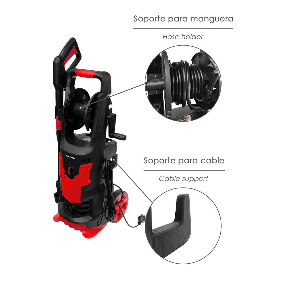 Hidrolimpiadora Alta Presión 180 Bares 2,400 Watt, Con Accesorios 390 Litros / Hora, Limpiadora de Agua Con Deposito Detergente 