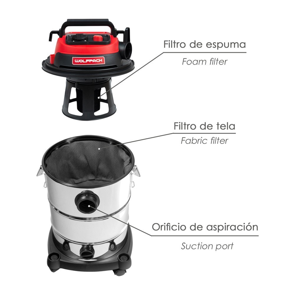 Aspirador Inoxidable 30 Litros / 1400 Watt, Interruptor Sincronizado, al por Mayor | Almacén de Ferretería