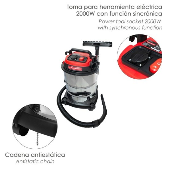 Aspirador Inoxidable 30 Litros / 1400 Watt, Interruptor Sincronizado, al por Mayor | Almacén de Ferretería