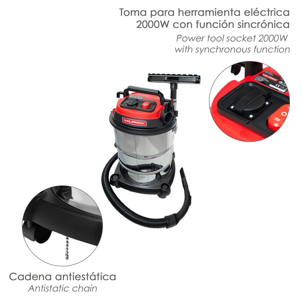 Aspirador Inoxidable 30 Litros / 1400 Watt, Interruptor Sincronizado, al por Mayor | Almacén de Ferretería