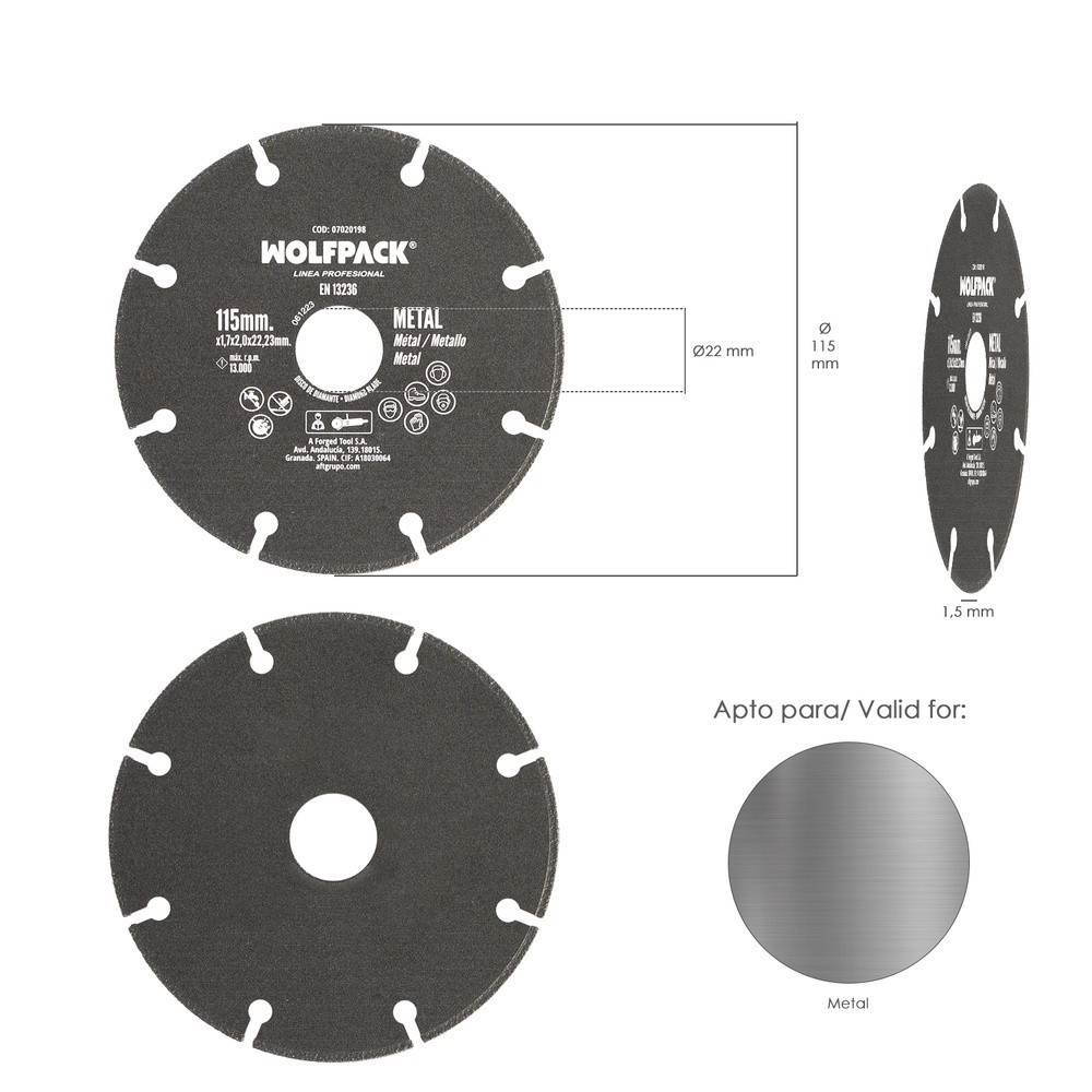 Disco Corte Metales Universal  Ø 115 x 1,7 mm, Filo de Diamante Disco Corte Acero, Chapa, Hierro, Aluminio al por Mayor | Almacé
