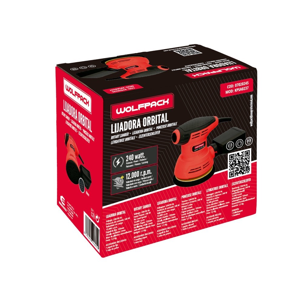 Lijadora Wolfpack Orbital 240 Watt, Lijadora Multifunción, Decapado, Lijado, Eliminar Oxido, Disco Ø 125 mm, al por Mayor | Alma
