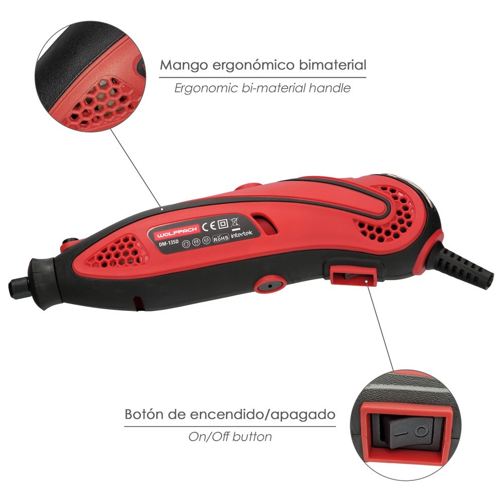 Multiherramienta 135 Watt, Con 210 Accesorios y Maletin, Herramienta Multifunción, Mini Taladro, Herramienta Rotativa, Amoladora