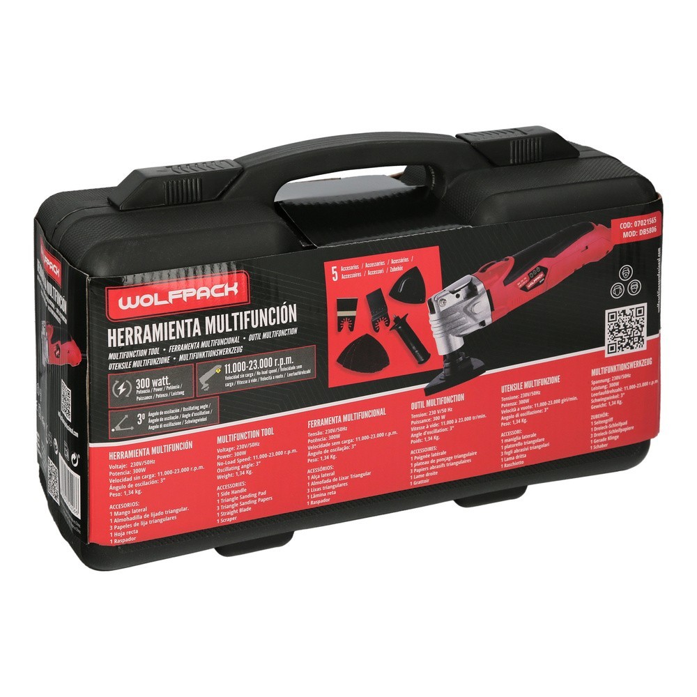 Herramienta Multifuncion Oscilante 300 Watt, Con Accesorios 23,000 R,P,M, Variador Velocidad, Cambio Rapido Hoja, Cortar, Lijar 