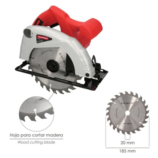 Sierra Circular 1300 Watt, Disco 185 mm, 4,800 RPM Corte a Inglete Con Regulador de Profundidad, Ingletadora, Sierra Madera, al 