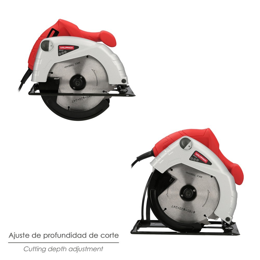 Sierra Circular 1300 Watt, Disco 185 mm, 4,800 RPM Corte a Inglete Con Regulador de Profundidad, Ingletadora, Sierra Madera, al 