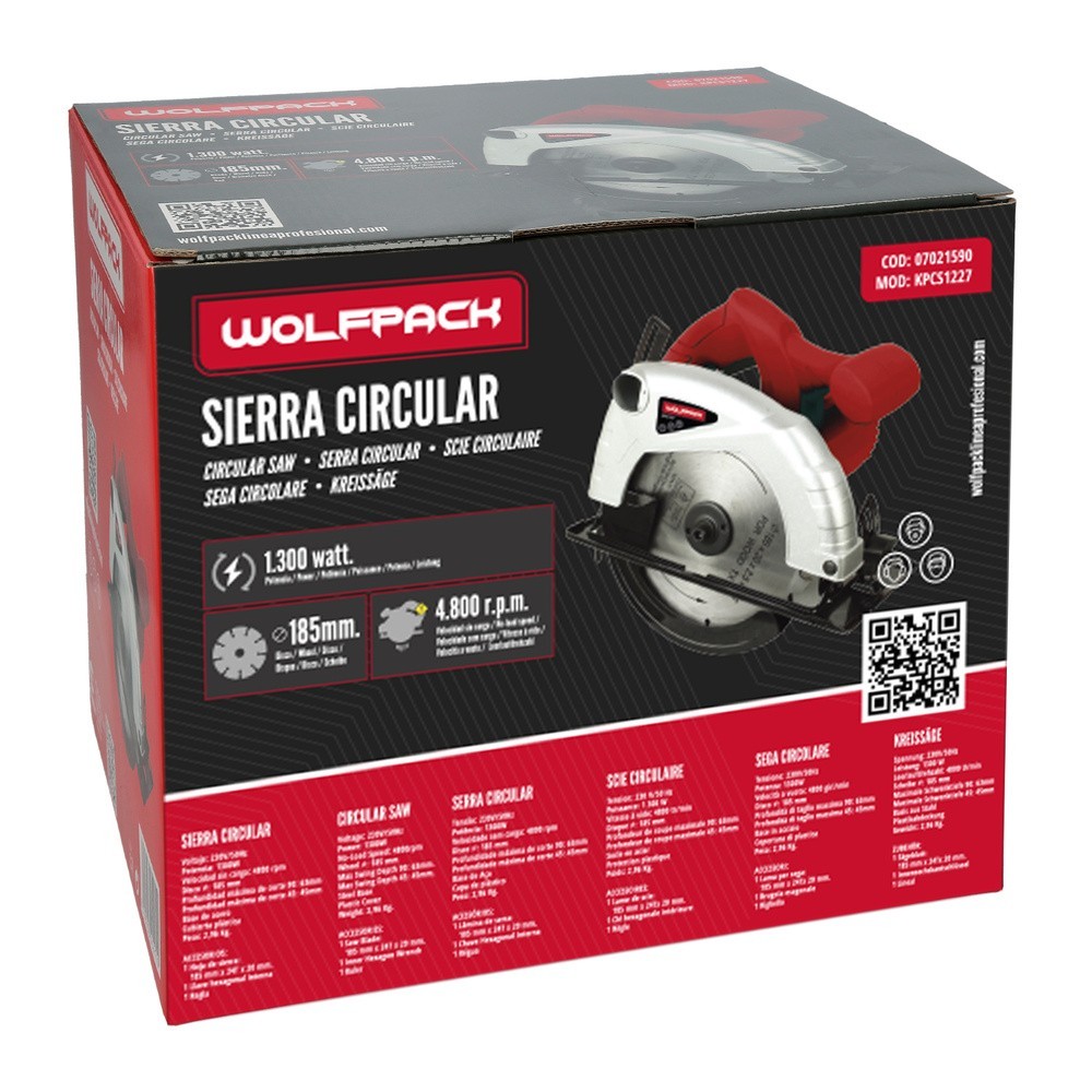 Sierra Circular 1300 Watt, Disco 185 mm, 4,800 RPM Corte a Inglete Con Regulador de Profundidad, Ingletadora, Sierra Madera, al 