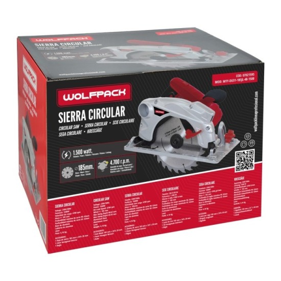 Sierra Circular 1300 Watt, Con Laser Disco 185 mm, 4,700 RPM Corte Inglete Regulador de Profundidad, Ingletadora, Sierra Madera 
