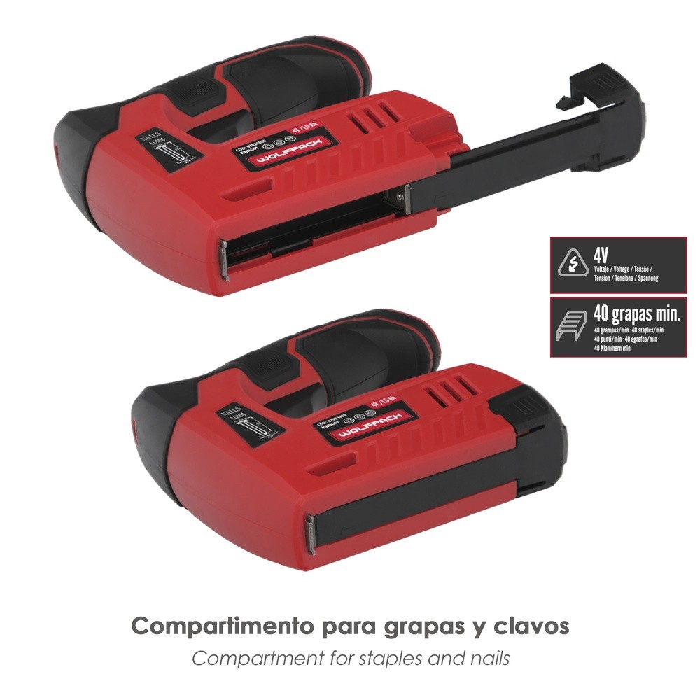 Clavadora Grapadora  Recargable, Pistola Grapas y Clavos, Clavadora a Bateria, 1,500 mAh, 40 Grapas Minuto Con Grapas y Clavos a