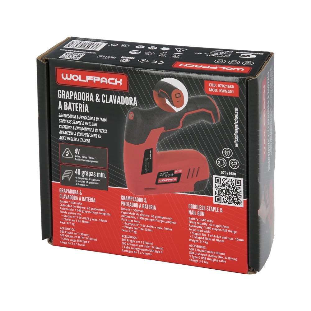 Clavadora Grapadora  Recargable, Pistola Grapas y Clavos, Clavadora a Bateria, 1,500 mAh, 40 Grapas Minuto Con Grapas y Clavos a