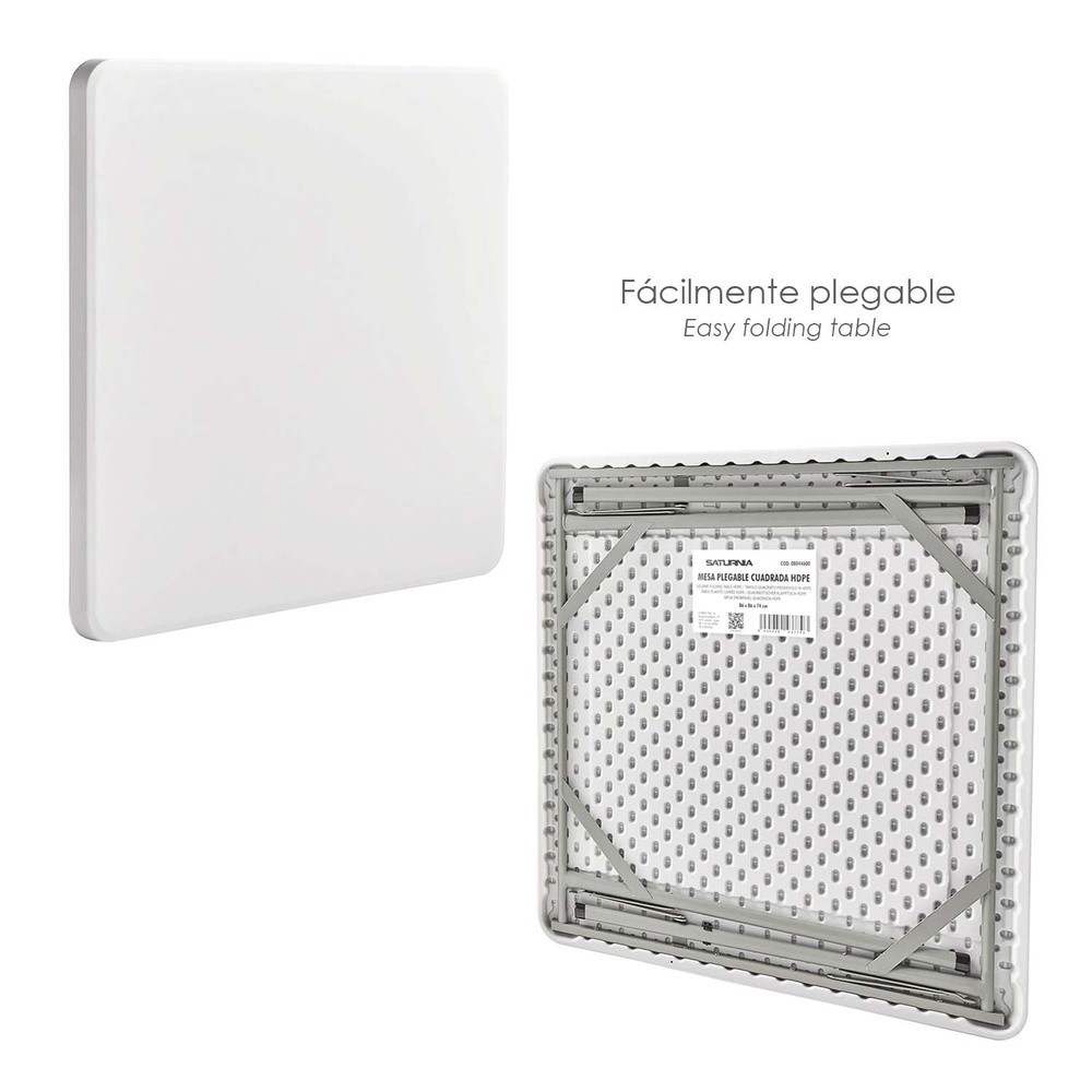 Mesa Plegable Cuadrada HDPE Multifuncional, Portatil, Resistente,Multiusos 86x86x74 cm, Color Blanco al por Mayor | Almacén de F