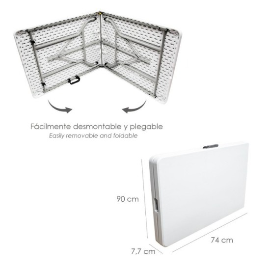 Mesa Plegable Rectangular HDPE Multifuncional, Portatil, Resistente,Multiusos 180x74x74 cm, Color Blanco al por Mayor | Almacén 