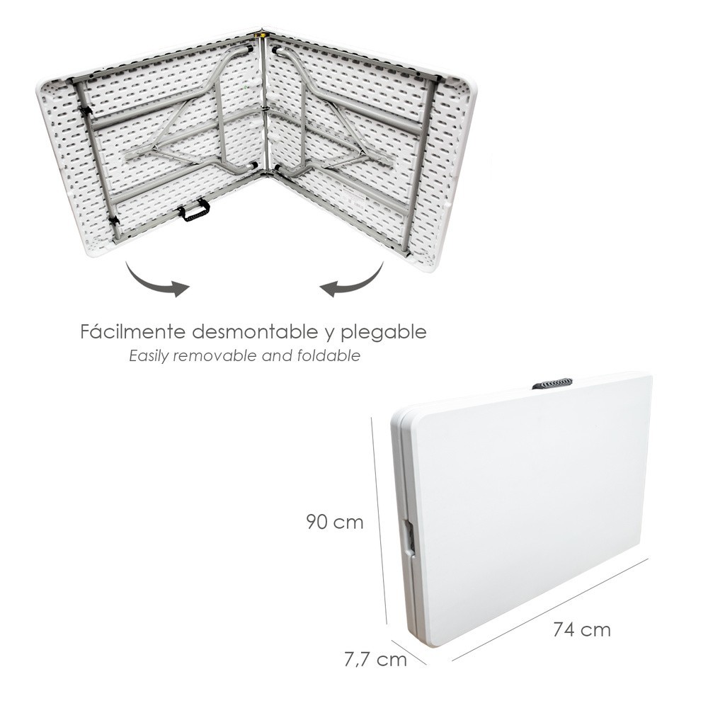 Mesa Plegable Rectangular HDPE Multifuncional, Portatil, Resistente,Multiusos 180x74x74 cm, Color Blanco al por Mayor | Almacén 