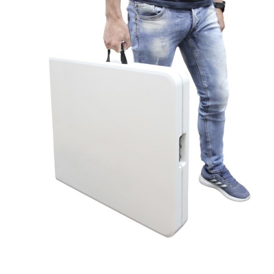 Mesa Plegable Rectangular HDPE Multifuncional, Portatil, Resistente,Multiusos 180x74x74 cm, Color Blanco al por Mayor | Almacén 